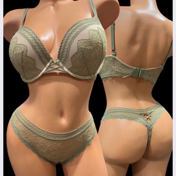 Victorias Secret set Very Sexy Push Up Padded lace mesh bra & Sexy Sheer thong - Picture 1 of 3